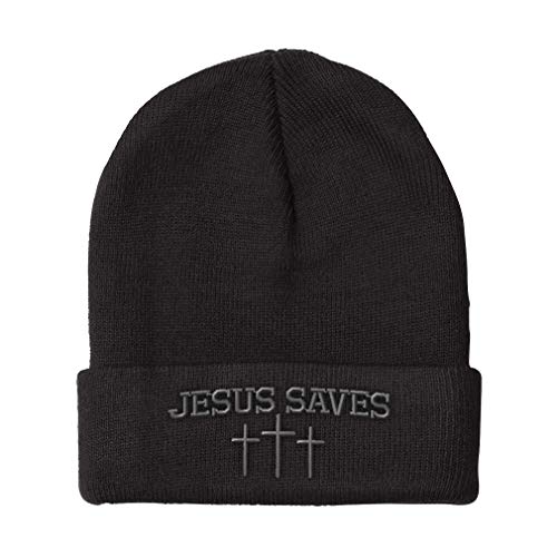 Speedy Pros Beanies for Men Jesus Saves, grau, Stickerei, Wintermützen, Damen, Acryl, Schädelmütze, schwarz, Einheitsgröße von Speedy Pros