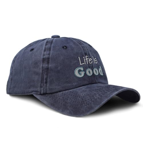 Weiche Baseballkappe, bestickt, Aufschrift "Life is Good", Vintage-Stil, gewaschene Baseballkappe, Baumwolle, Nur marineblaues Design, Einheitsgröße Weiche Baseballkappe, bestickt, Aufschrift "Life is Good", Vintage-Stil, gewaschene Baseballkappe, Baumwolle, Nur marineblaues Design, Einheitsgröße von Speedy Pros