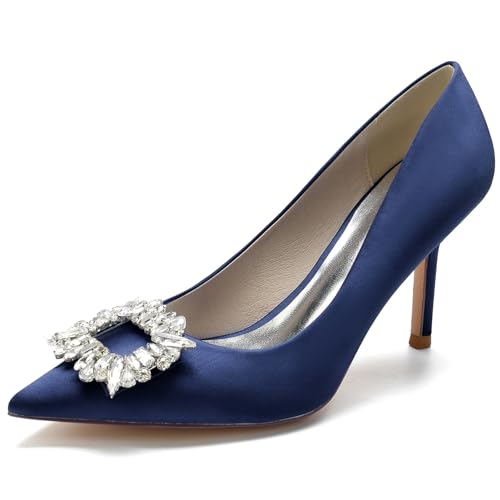 Brautschuhe Frauen Pointed Toe High Heels Hochzeitsschuhe Braut Fashion Strass Hochzeit Schuhe,Dark Blue,38 EU von Speesy