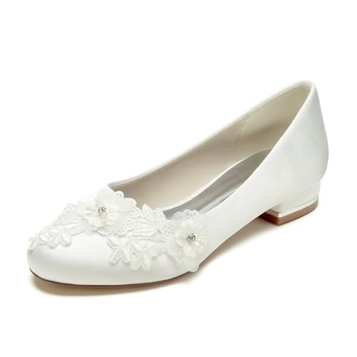 Speesy Hochzeitsschuhe Braut Geschlossene Runde Zehen Damen Fashion Pumps Braut Hochzeit Schuhe Satin Schuhe,Elfenbein,43 EU, 65755294-IVORY-11.5 von Speesy