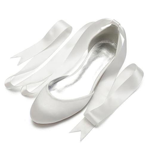 Speesy Brautschuhe Flach Geschlossene Zehen Brautschuhe Blockabsatz Hochzeit Schuhe,Elfenbein,38 EU von Speesy