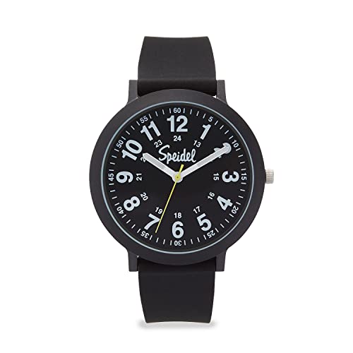 Speidel Eco Color Pop recycelbare Kunststoff-Uhr mit 18mm recyceltem Silikonband, Schwarz, 18mm, Eco Color Pop Watch von Speidel
