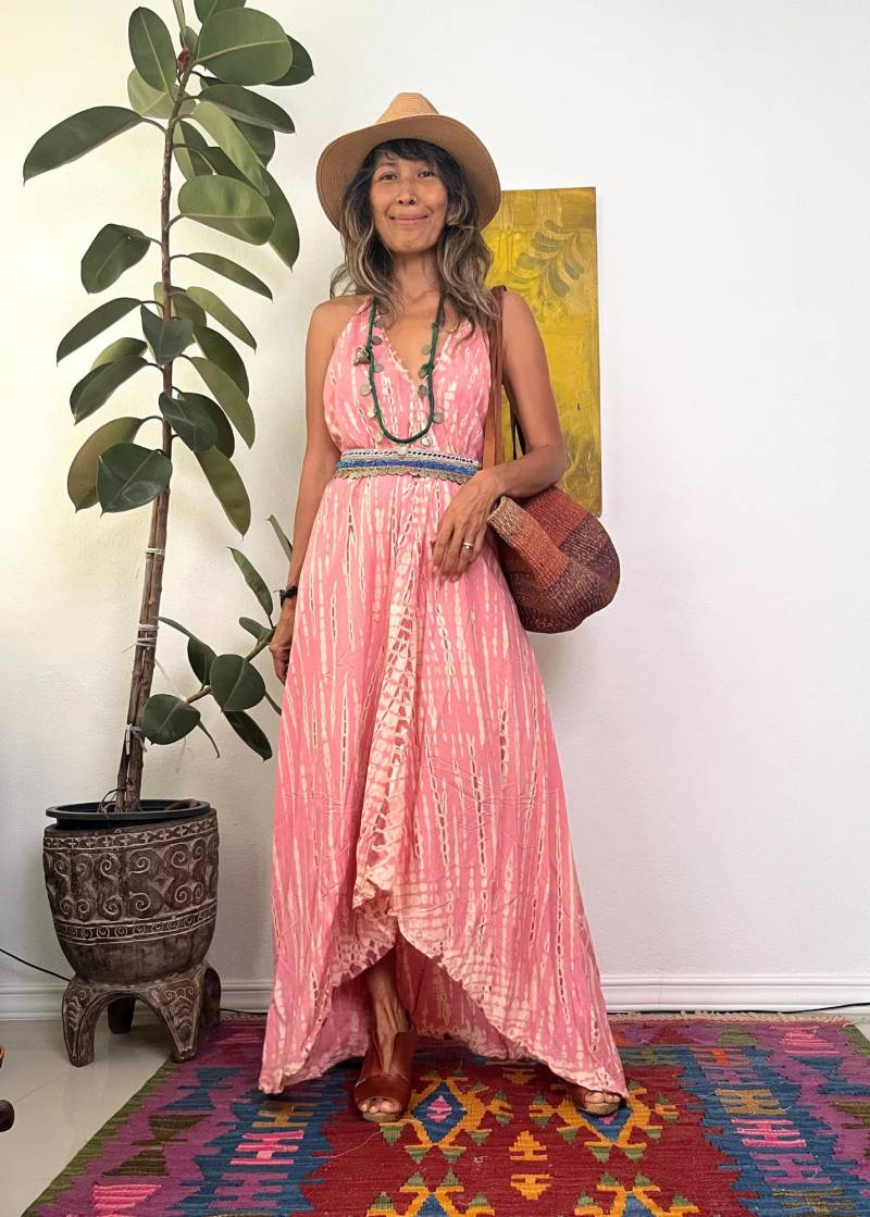 Boho-Tie-Dye-High-Low-Maxikleid, Hippie-Tie-Dye-Kleid, Strand-Maxikleid, Tie-Dye-Maxikleid, Infinity-Maxikleid, Maxikleid Mit Offenem Rücken von SpellMaya