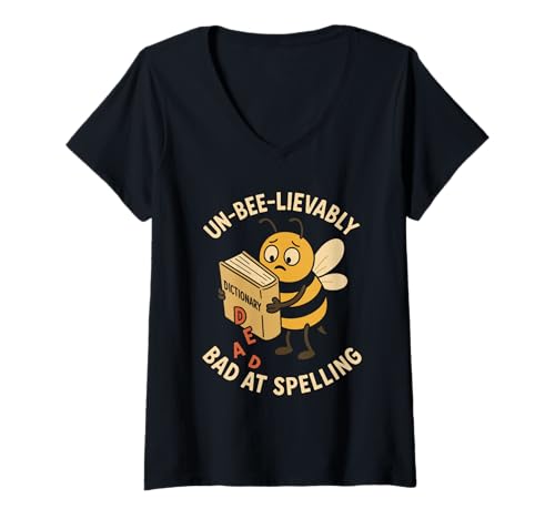 Damen Lustige Rechtschreibung Bee Fail Begabtes Kind Burnout Akademisches Trauma T-Shirt mit V-Ausschnitt von Spelling Dropout Misspelled Champion Bookish