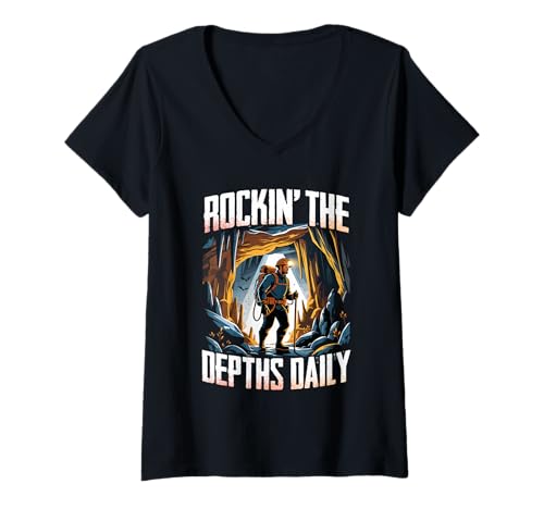 Damen Höhlenforschung Spelunking Cave Explorer T-Shirt mit V-Ausschnitt von Spelunking Höhlenforschung