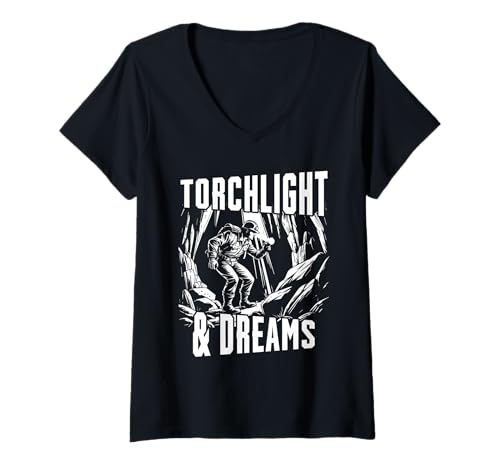 Damen Höhlenforschung Spelunking Cave Explorer Torchlight & Dreams T-Shirt mit V-Ausschnitt Damen Höhlenforschung Spelunking Cave Explorer Torchlight & Dreams T-Shirt mit V-Ausschnitt von Spelunking Höhlenforschung