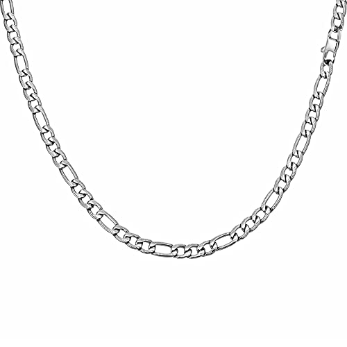 Speroto Kette Herren, Edelstahl Halskette für Herren Jungen, 6mm/10mm Figarokette, Hip-Hop Kette mit Silber Gold Schwarz, Länge 50-60cm (6mm,silber mit reifenspur, 55.00) von Speroto