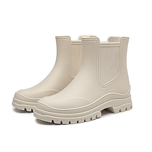 Spesh Gummistiefel Damen Halbhoch Regenstiefel Gartenschuhe Chelsea Gummistiefel Wasserdicht Stiefeletten mit rutschfest Sohle(Beige) von Spesh