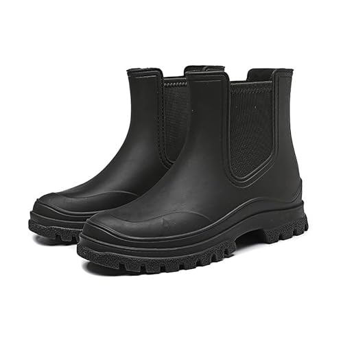 Spesh Gummistiefel Damen Halbhoch Regenstiefel Gartenschuhe Chelsea Gummistiefel Wasserdicht Stiefeletten mit rutschfest Sohle(Schwarz) von Spesh