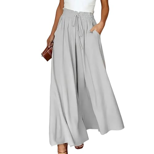 Spesh Sommerhose Damen Locker Stoffhose mit High Waist Leichte Sommerhose mit Weite Bein Elegante Strandhose Damen Weite Hosen für Büro/Freizeit/Strandurlaub(Grau,L) von Spesh
