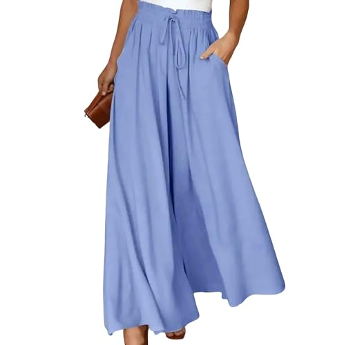 Spesh Sommerhose Damen Locker Stoffhose mit High Waist Leichte Sommerhose mit Weite Bein Elegante Strandhose Damen Weite Hosen für Büro/Freizeit/Strandurlaub(Hellblau,XXL) von Spesh