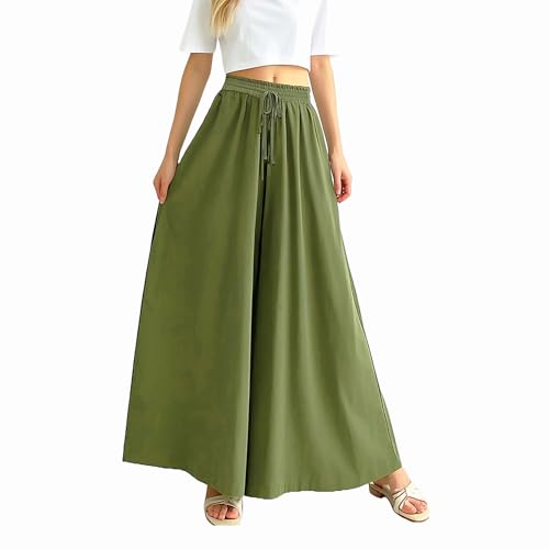 Spesh Sommerhose Damen Locker Stoffhose mit High Waist Leichte Sommerhose mit Weite Bein Elegante Strandhose Damen Weite Hosen für Büro/Freizeit/Strandurlaub(Hellgrün,XXL) von Spesh