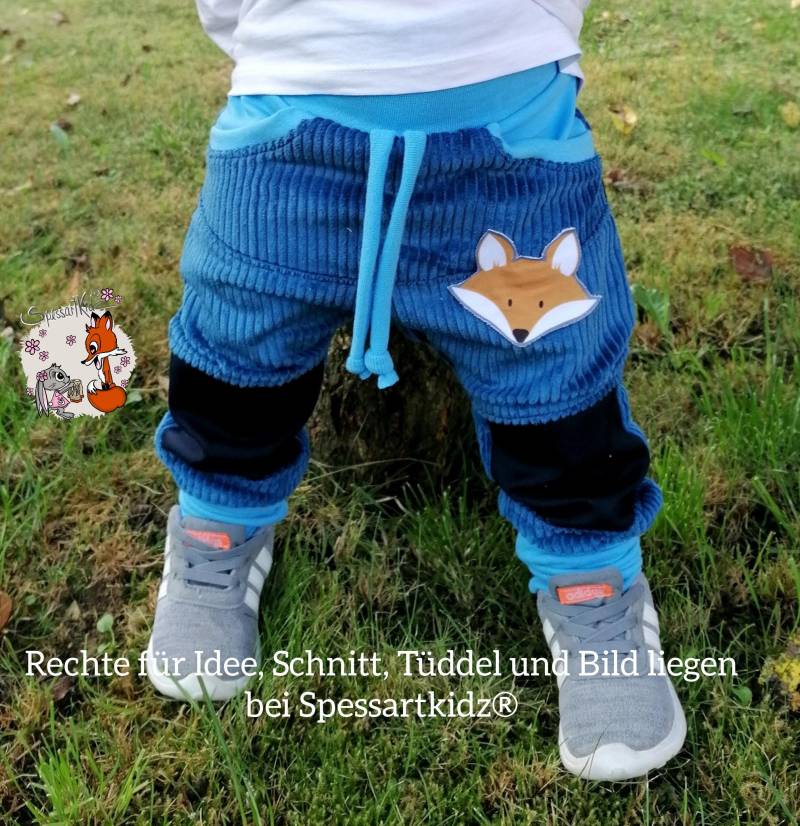 Outdoorhose Fuchs Pumphose, Jogger Kitahose Matschhose Krabbelhose Kindergartenhose Cord Füchse Mit Oder Ohne Kordel von Spessartkidz