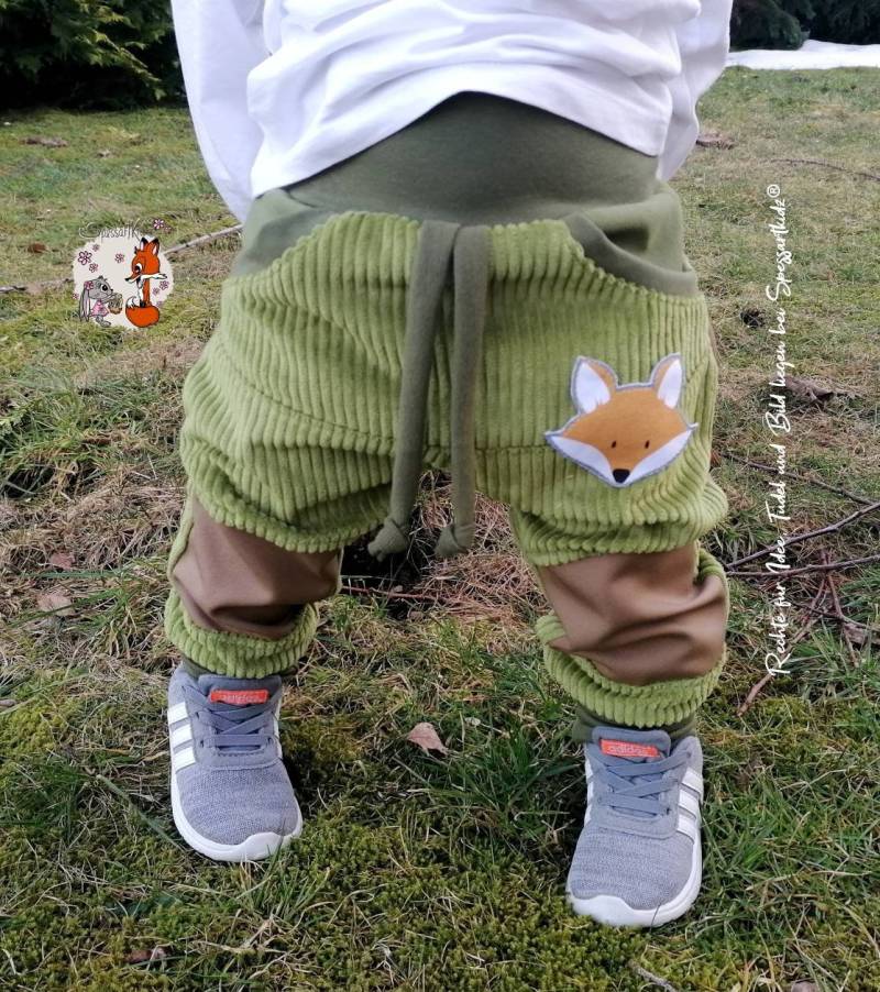 Outdoorhose Fuchs Pumphose, Jogger Kitahose Matschhose Krabbelhose Kindergartenhose Cord Füchse Mit Oder Ohne Kordel von Spessartkidz