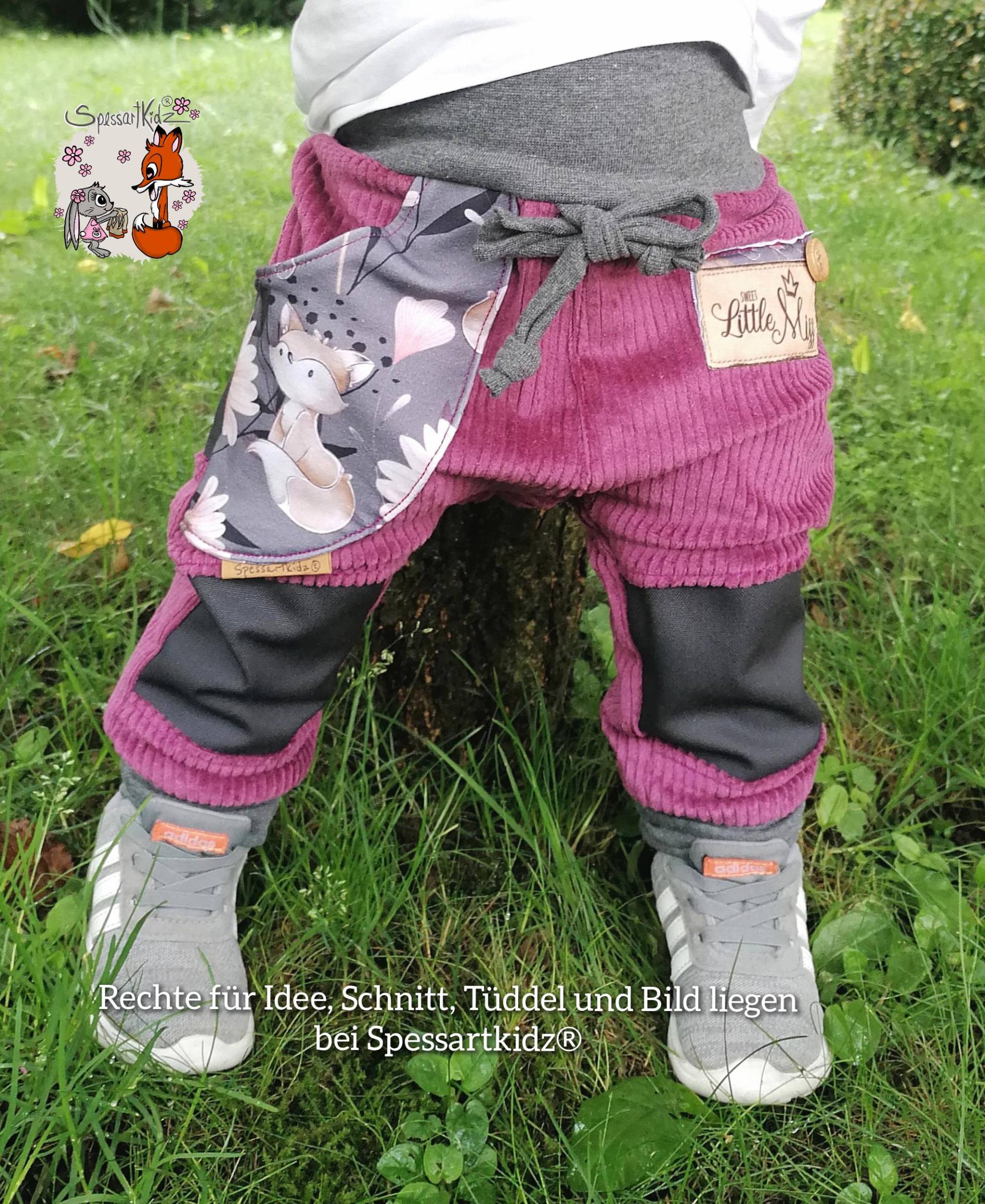 Outdoorhose Fuchs Pumphose, Jogger Kitahose Matschhose Krabbelhose Kindergartenhose Cord Füchse Mit Oder Ohne Kordel Label Wählbar von Spessartkidz
