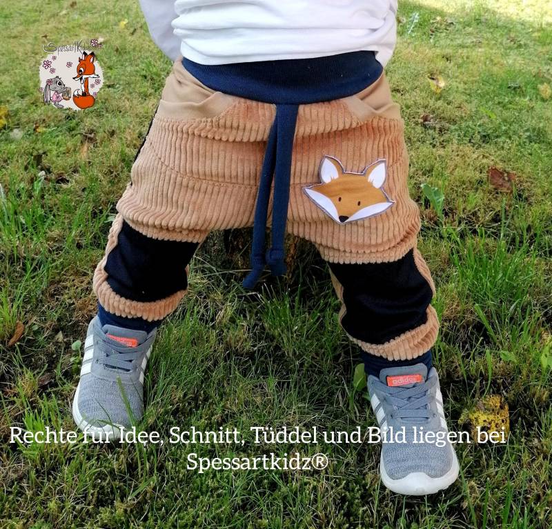 Outdoorhose Fuchs Pumphose, Jogger Kitahose Matschhose Krabbelhose Kindergartenhose Cord Füchse Mit Oder Ohne Kordel von Spessartkidz