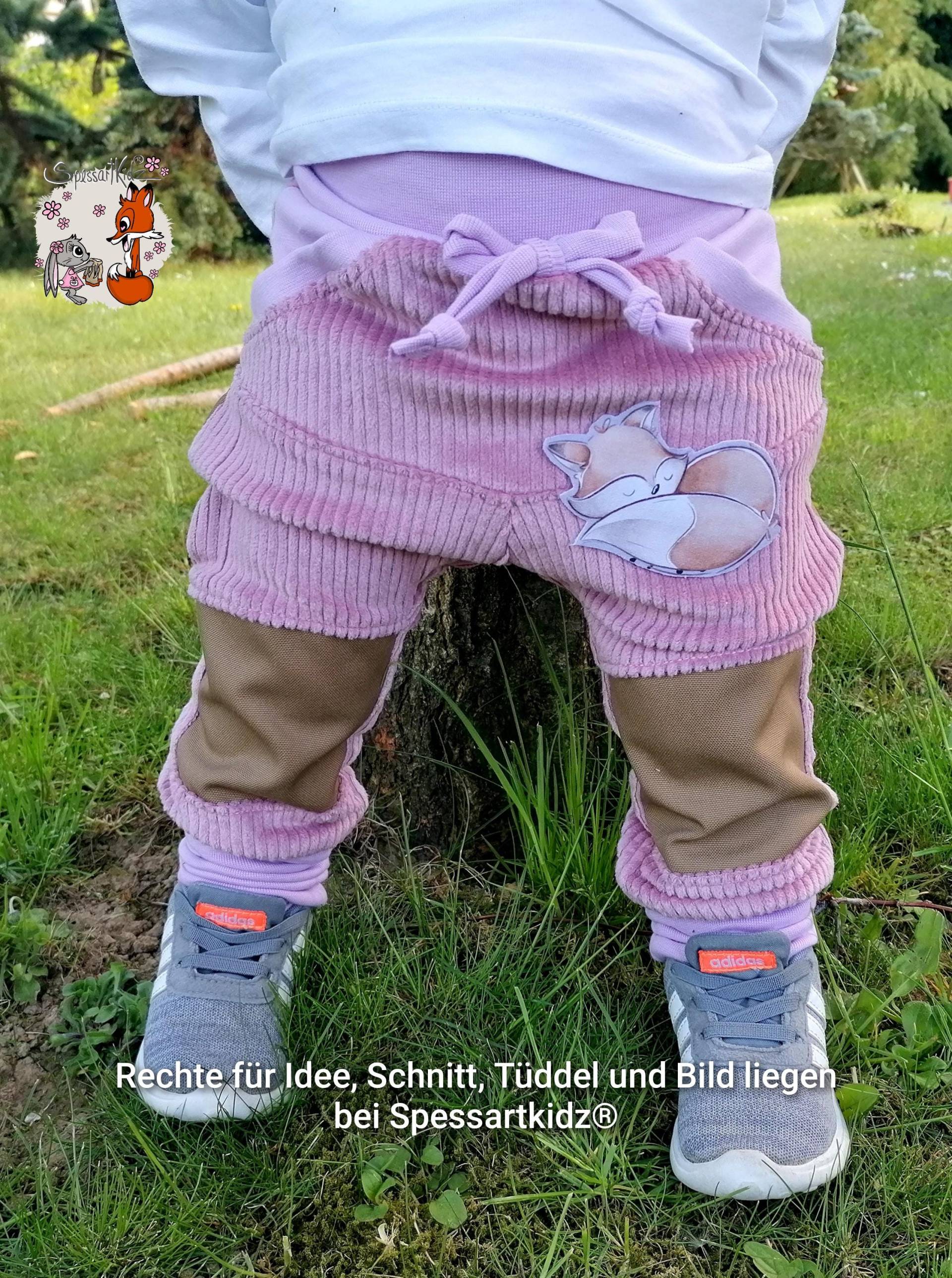 Outdoorhose Pumphose, Jogger Kitahose Matschhose Krabbelhose Kindergartenhose Cord | Bündchen Flieder Füchse Mit Oder Ohne Kordel von Spessartkidz