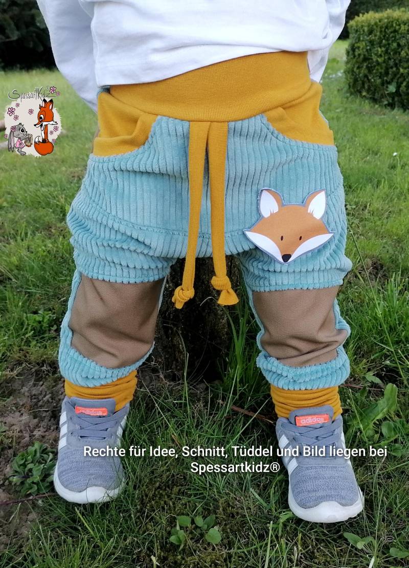 Outdoorhose Pumphose, Jogger Kitahose Matschhose Krabbelhose Kindergartenhose Cord Fuchs Füchse Mit Oder Ohne Kordel von Spessartkidz
