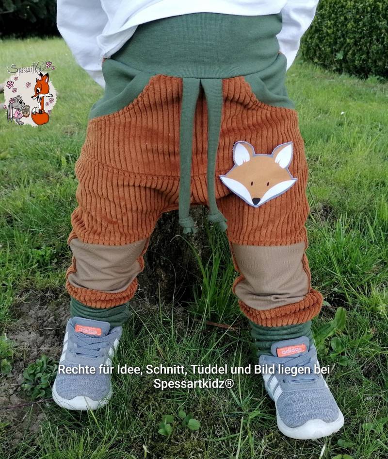 Outdoorhose Pumphose, Jogger Kitahose Matschhose Krabbelhose Kindergartenhose Cord Fuchs Füchse Mit Oder Ohne Kordel von Spessartkidz