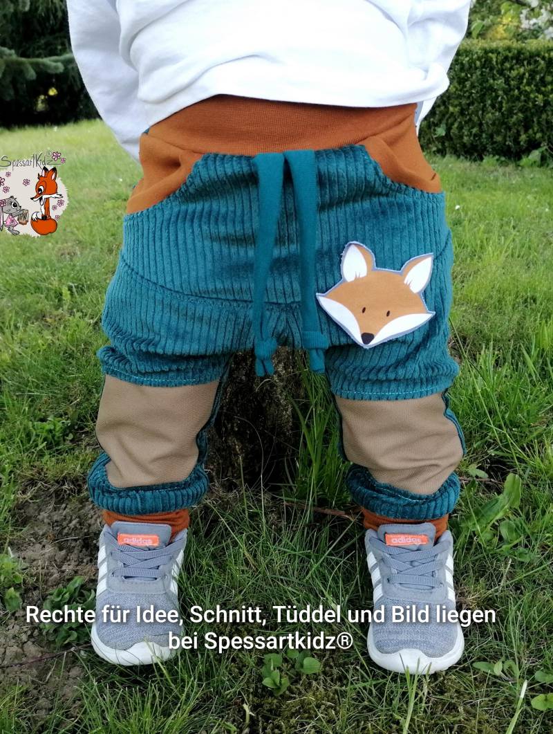 Outdoorhose Pumphose, Jogger Kitahose Matschhose Krabbelhose Kindergartenhose Cord Füchse Fuchs Mit Oder Ohne Kordel von Spessartkidz