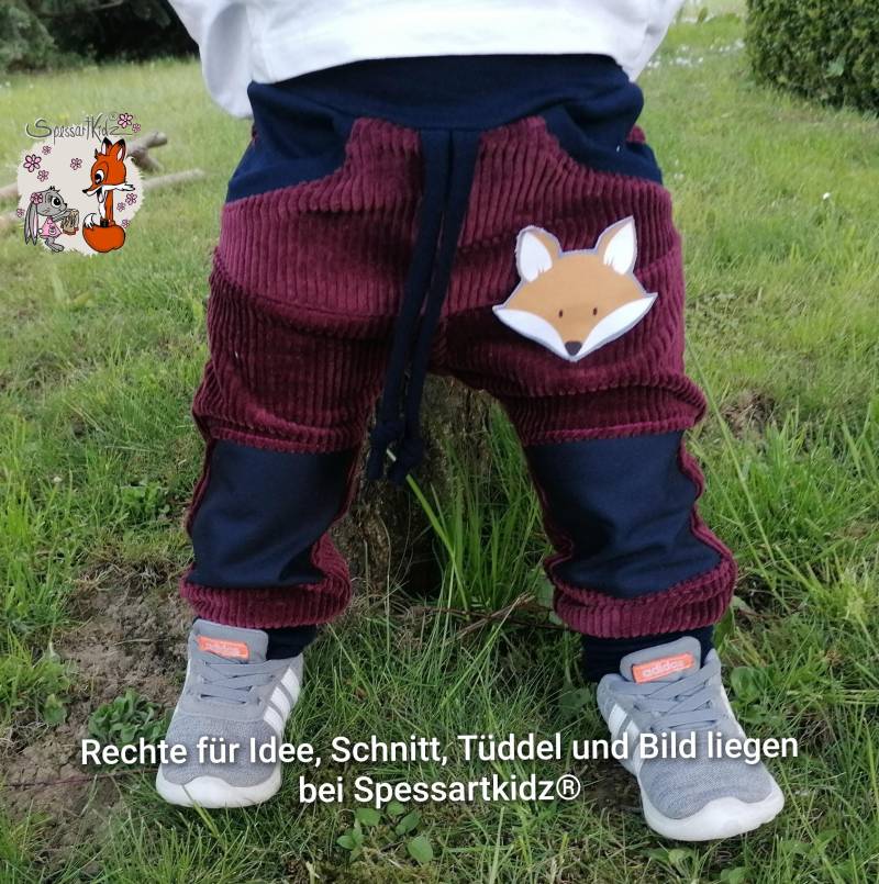 Outdoorhose Pumphose, Jogger Kitahose Matschhose Krabbelhose Kindergartenhose Cord Füchse Mit Oder Ohne Kordel von Spessartkidz