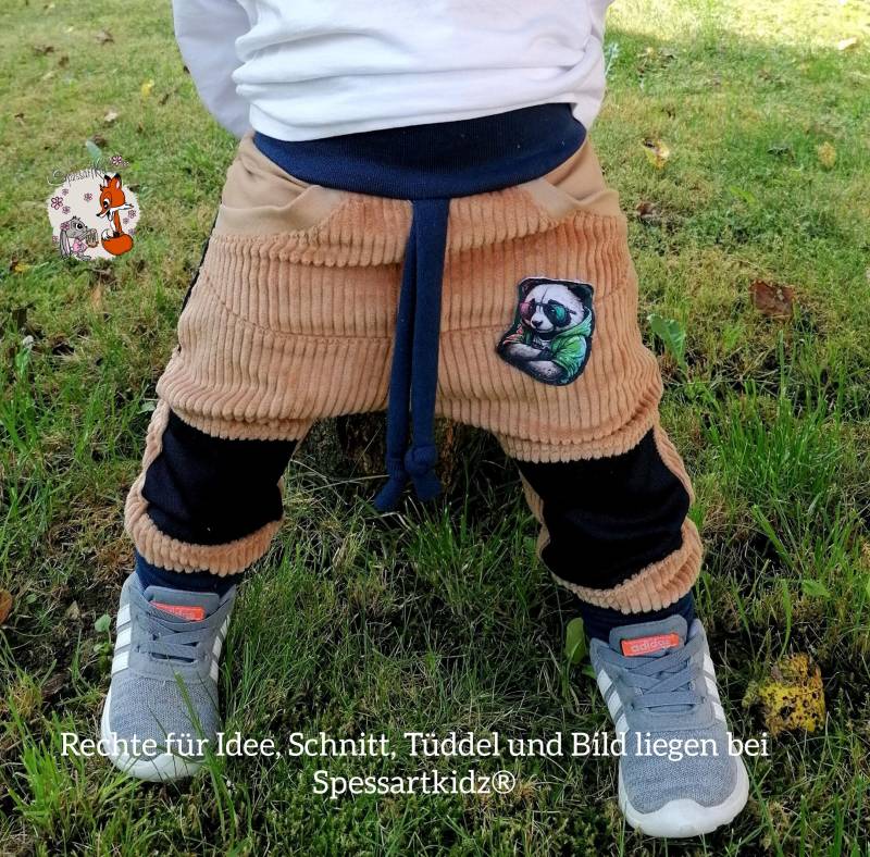 Outdoorhose Pumphose, Jogger Kitahose Matschhose Krabbelhose Kindergartenhose Cord Panda Fuchs Mit Oder Ohne Kordel von Spessartkidz