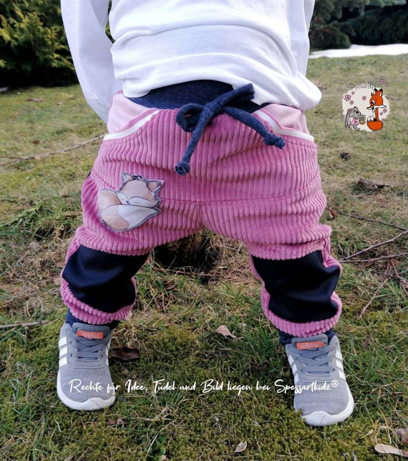 Outdoorhose Fuchs Pumphose, Jogger Kitahose Matschhose Krabbelhose Kindergartenhose Cord Füchse Mit Oder Ohne Kordel von Spessartkidz