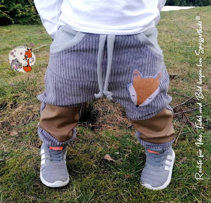 Outdoorhose Fuchs Pumphose, Jogger Kitahose Matschhose Krabbelhose Kindergartenhose Cord Füchse Mit Oder Ohne Kordel von Spessartkidz