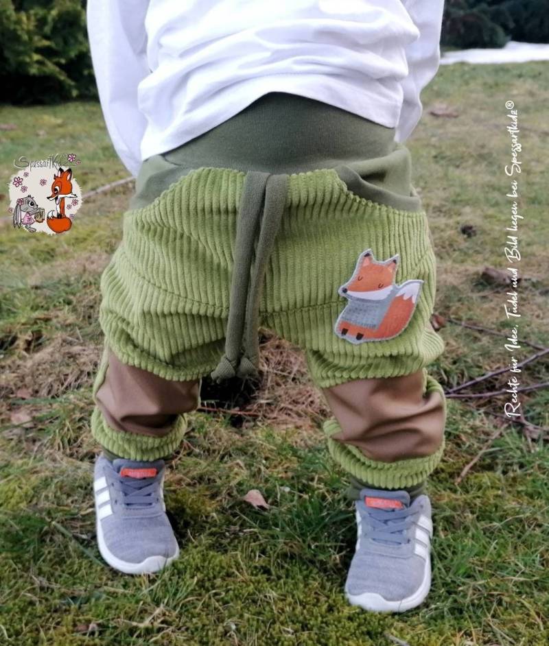 Outdoorhose Fuchs Pumphose, Jogger Kitahose Matschhose Krabbelhose Kindergartenhose Cord Füchse Mit Oder Ohne Kordel von Spessartkidz