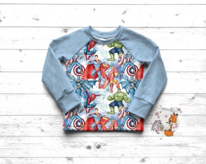 Spessartkidz® Pulli Raglan Langarmshirt Sweatshirt Superhelden - Verschiedene Farben von Spessartkidz
