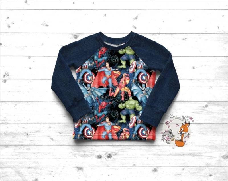 Spessartkidz® Pulli Raglan Langarmshirt Sweatshirt Superhelden - Verschiedene Farben von Spessartkidz