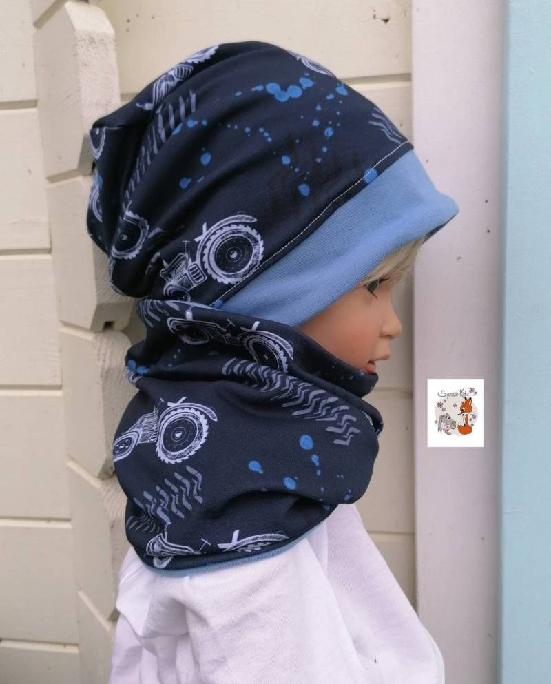 Traktor Beanie Loop Mütze Warme Set Baufahrzeuge von Spessartkidz