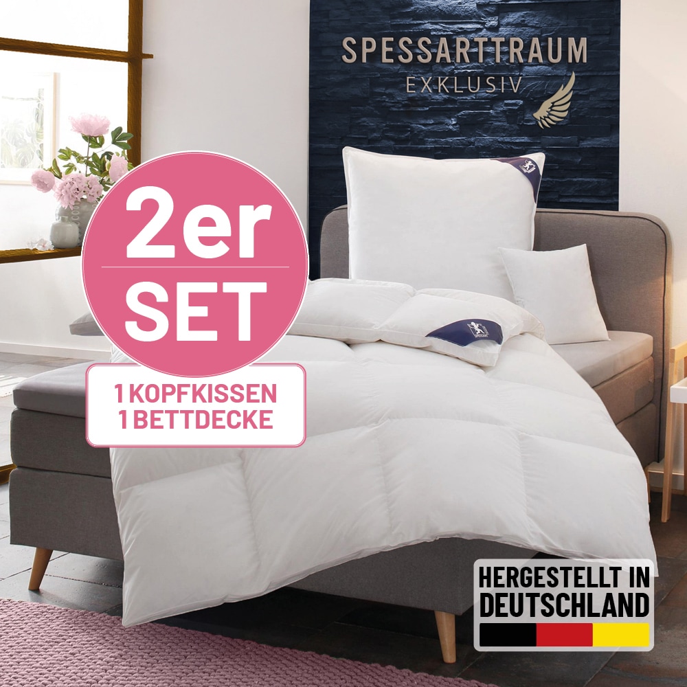 SPESSARTTRAUM Daunenbettdecke + 3-Kammer-Kopfkissen "Exklusiv, 2-tlg, hergestellt in Deutschland, made in Germany, Set", (Spar-Set, Decke mit Kissen), Sparset: 5 Wärmeklassen, 135x200 cm & 155x220 cm von Spessarttraum