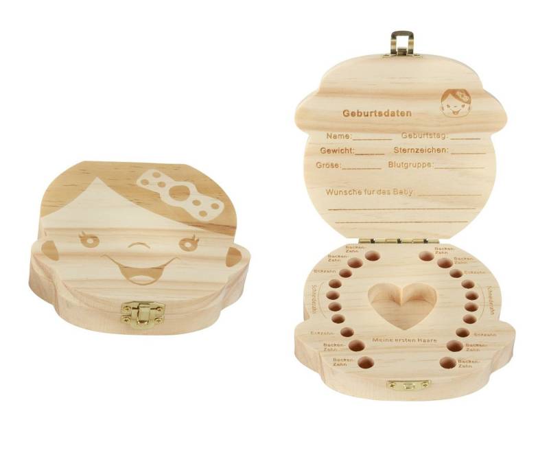 Spetebo Zahndose Holz Milchzahn Dose - Mädchen, Zahnbox für Milchzähne aus Holz ca. 12 cm von Spetebo