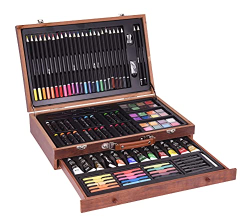 Spetebo Zeichen und Malset im praktischen Koffer - Malkoffer mit 112 Teilen - im hochwertigem Koffer aus Holz mit praktischem Griff, ideal zum transportieren von Spetebo