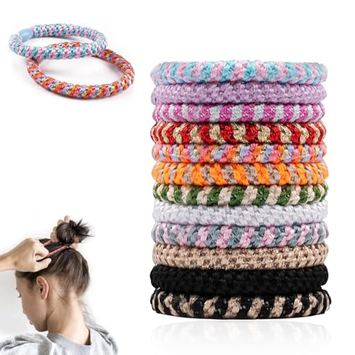 12 Stück Haargummi Damen Set,Haargummis Damen und Mädchen,Boho Haargummi Armband,Bunt Zopfgummis Damen Zopfgummi,Elastische Hair Ties,Scrunchies für Dickes Schweres und Lockiges Haar von SpetngSake