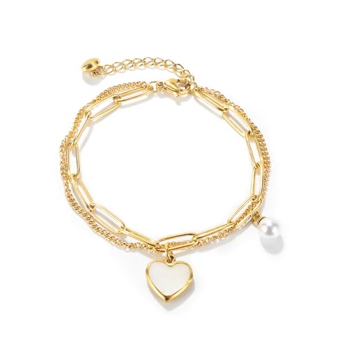 SpetngSake Armband Damen Gold,Verstellbar Armbänder Gold,Bracelet Gold Schmuck Damen,Gold Armband Damen Wasserfest,Charm Goldenes Armbänder Damen,Kette Armkette mit Herz Anhänger,für Frauen Mädchen von SpetngSake