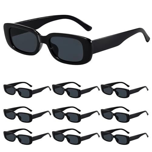 Spetsbst 10 Stück Vintage Sonnenbrille Damen Schwarz, Sonnenbrille Schmal Rechteckig 90er Trendy Sonnenbrillen Set Sun Glasseswomen Rave Brille Damen von Spetsbst