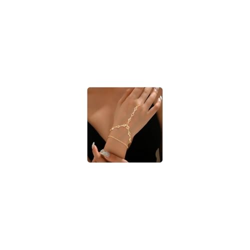 Spetsbst Handkette Gold Bracelet, Handkettchen Alles in einem Armband Boho Schmuck mit Finger Ring, Handschmuck Kettehand für Frauen (Doppellagig mit Strasssteinen) von Spetsbst