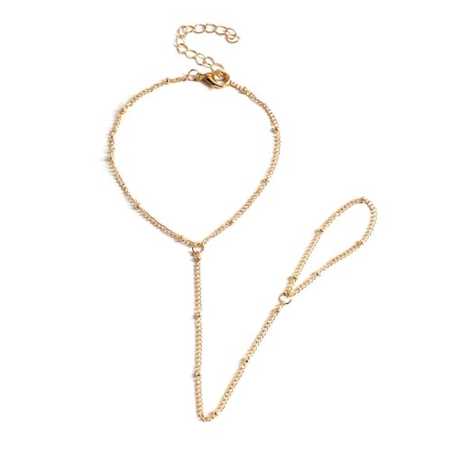 Spetsbst Handkette Gold Bracelet, Handkettchen Alles in einem Armband Boho Schmuck mit Finger Ring, Handschmuck Kettehand für Frauen (Dünne Goldkette) von Spetsbst