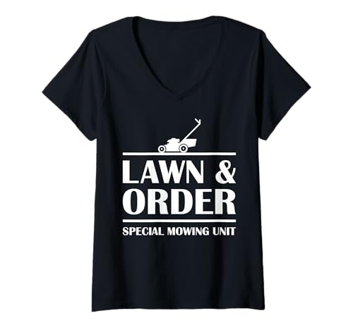Damen Landscaper Lawn Mähers Special Mähungseinheit Rasen und T-Shirt mit V-Ausschnitt von Spezialmähungseinheit Rasen- und Orden -T -Shirt