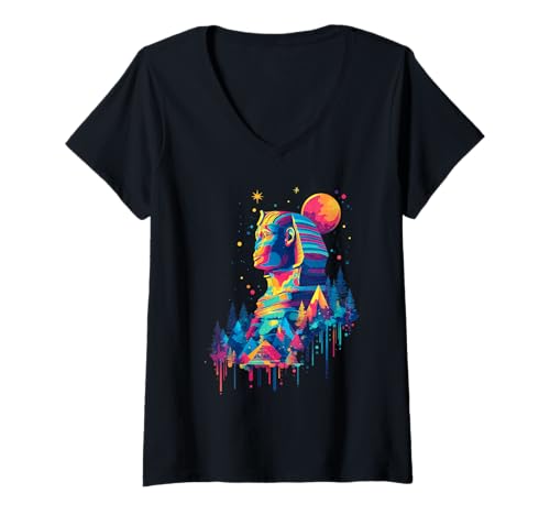Damen Sphinx Ägyptischer Gott | Ägypten Mythologie alt T-Shirt mit V-Ausschnitt Damen Sphinx Ägyptischer Gott | Ägypten Mythologie alt T-Shirt mit V-Ausschnitt von Sphinx Egyptian Mythology ancient Apparel