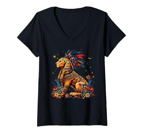 Damen Sphinx Ägyptischer Gott | Ägypten Mythologie alt T-Shirt mit V-Ausschnitt von Sphinx Egyptian Mythology ancient Apparel