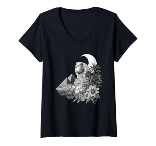 Damen Sphinx Ägyptischer Gott | Ägypten Mythologie alt T-Shirt mit V-Ausschnitt Damen Sphinx Ägyptischer Gott | Ägypten Mythologie alt T-Shirt mit V-Ausschnitt von Sphinx Egyptian Mythology ancient Apparel