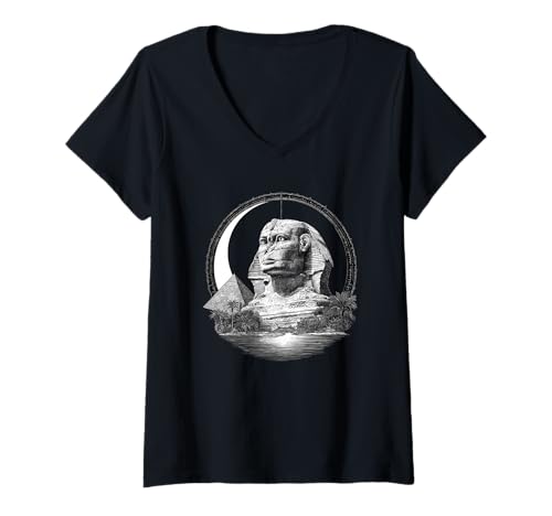 Damen Sphinx Ägyptischer Gott | Ägypten Mythologie alt T-Shirt mit V-Ausschnitt Damen Sphinx Ägyptischer Gott | Ägypten Mythologie alt T-Shirt mit V-Ausschnitt von Sphinx Egyptian Mythology ancient Apparel