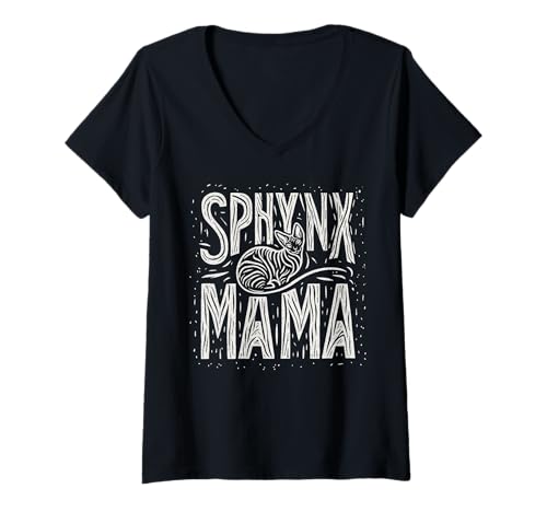 Damen Sphynx Mama Sphynx Mom Niedliche haarlose faltige Katze künstlerisch T-Shirt mit V-Ausschnitt von Sphynx Cat Lover Beautiful Cat Art Gift Design