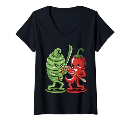 Damen Wasabi vs Scharfes Chili T-Shirt mit V-Ausschnitt Damen Wasabi vs Scharfes Chili T-Shirt mit V-Ausschnitt von Spice Humor Designs