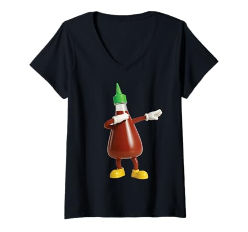 Damen Lustiges Sriracha Sauce Halloween Dabbing Chili Asiatisches Kostüm T-Shirt mit V-Ausschnitt Damen Lustiges Sriracha Sauce Halloween Dabbing Chili Asiatisches Kostüm T-Shirt mit V-Ausschnitt von Spicy Asian Apparel