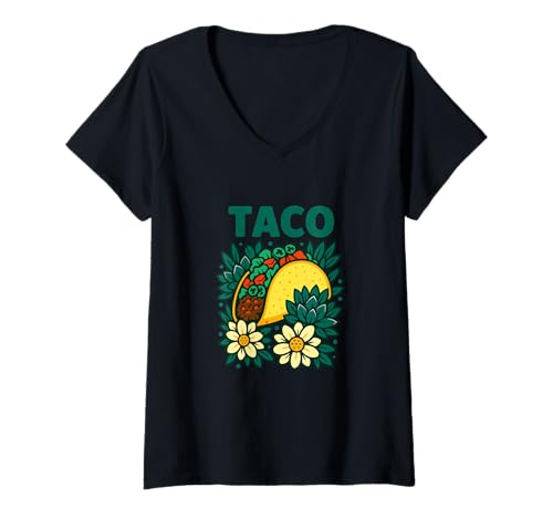 Damen Lustiges mexikanisches Blumen-Design für Lebensmittelliebhaber T-Shirt mit V-Ausschnitt Damen Lustiges mexikanisches Blumen-Design für Lebensmittelliebhaber T-Shirt mit V-Ausschnitt von Spicy Vibes Apparel