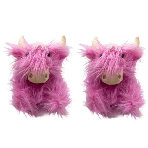 Spida Mount Highland Kuh Hausschuhe, Highland Kuh Hausschuhe für Frauen, Plüsch schottische Highland Kuh Hausschuhe, weiche warme Kawaii Tier Kuh Hausschuhe Home Indoor Hausschuhe (Rosa, 25.5 cm) von Spida Mount